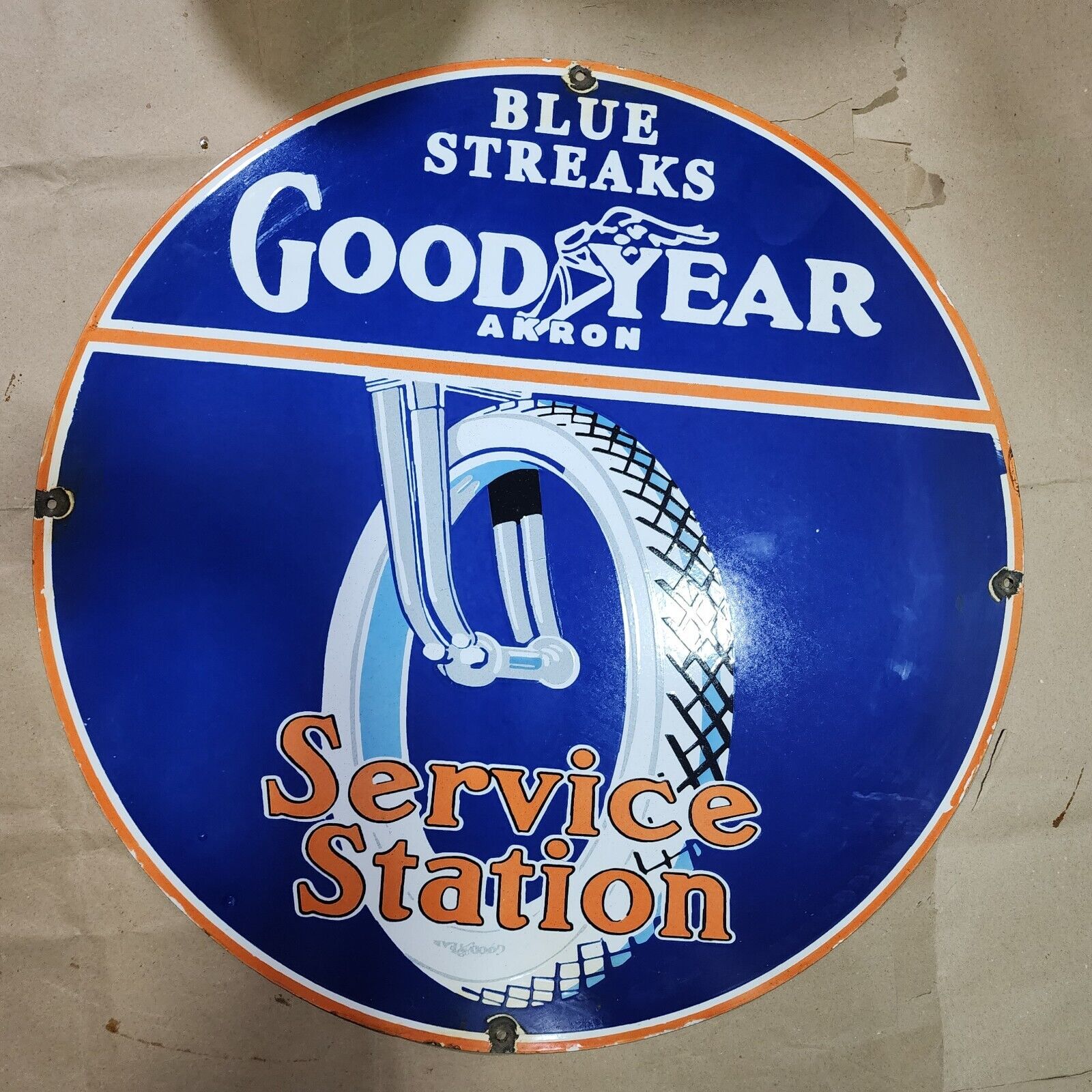 GOODYEAR STATION PORCELAIN ENAMEL SIGN 30 INCHES ROUND