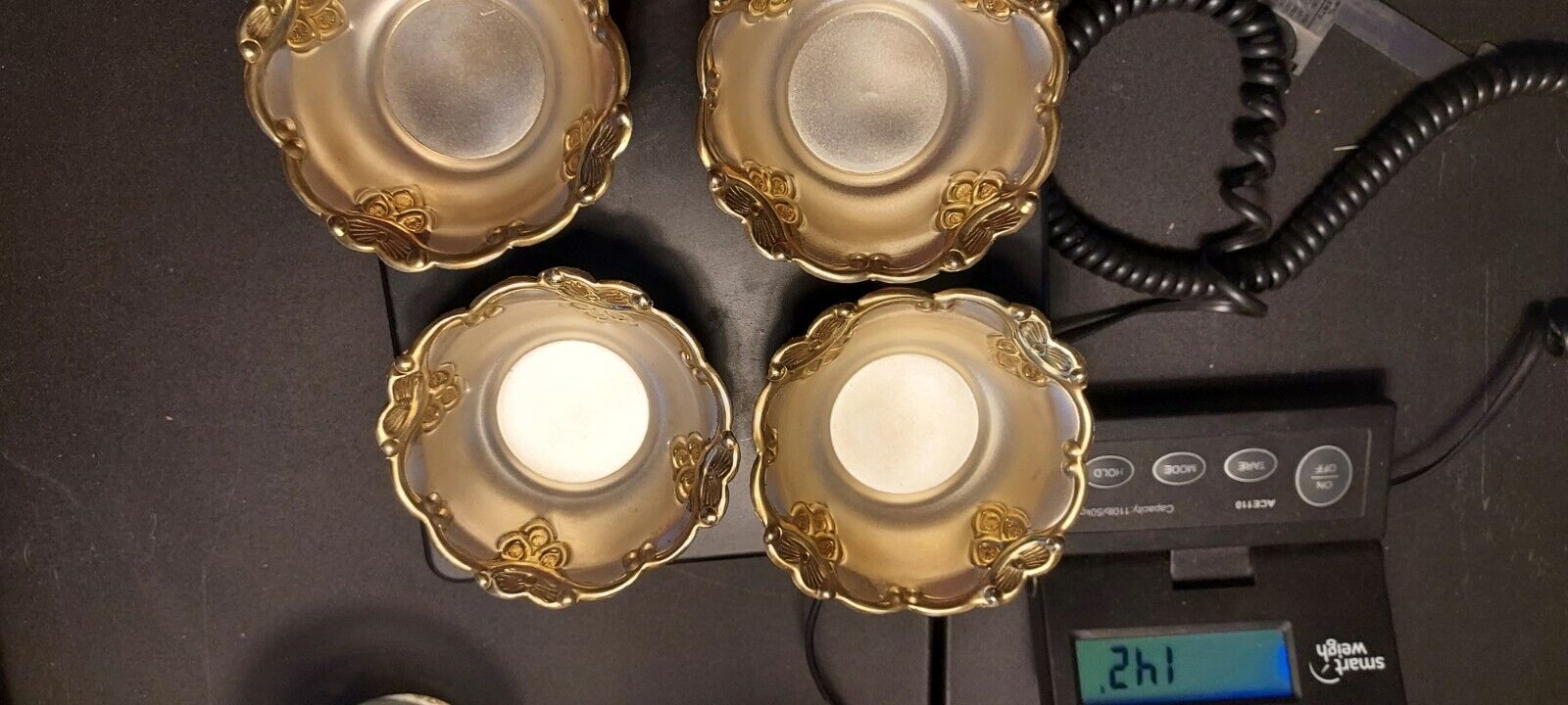 4 Pure Gilt Silver Puja Diwali Dishes Bowls Marked \