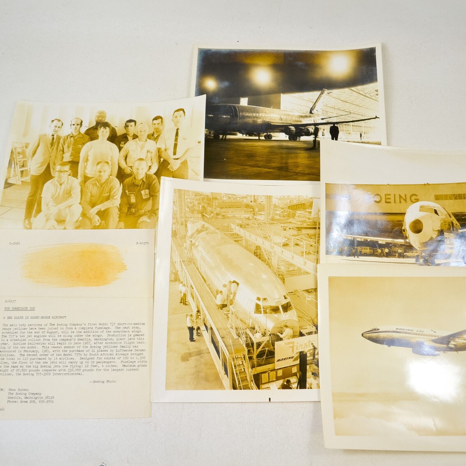 5 Photos & 1966 Press Release Letter Boeing 737 Jetliner Seattle 