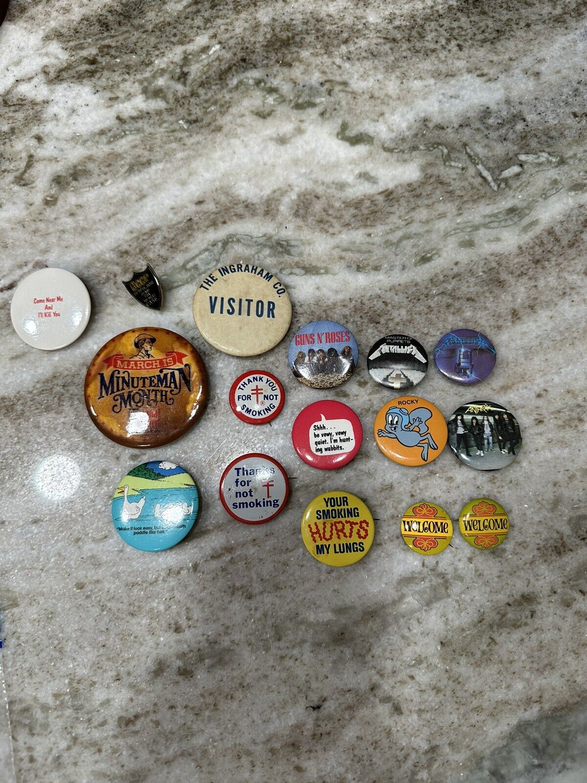 Lot of Vintage to Now Funny Pinbacks Buttons Pins  Smoking ingraham co beer rock