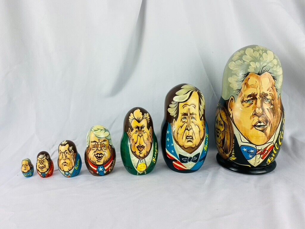 U.S. Presidents Russian Nesting Dolls Hand-Painted Signed Mockba 7PC 1997 1 of 1