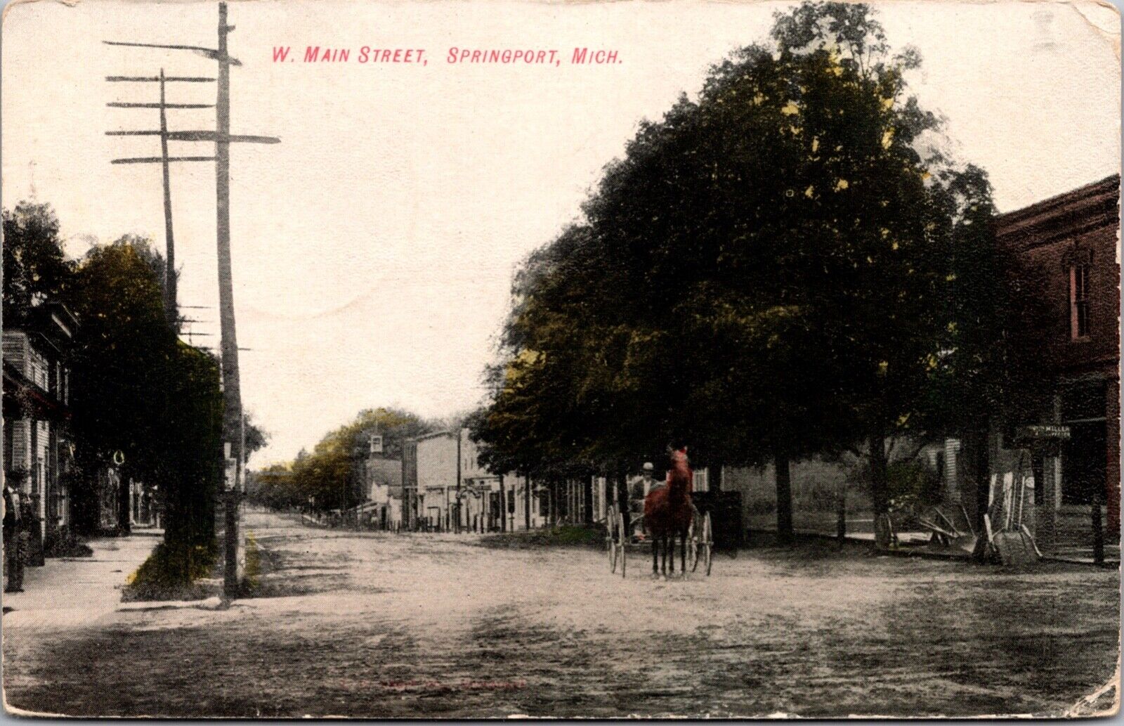 Postcard West Main Street in Springport, Michigan