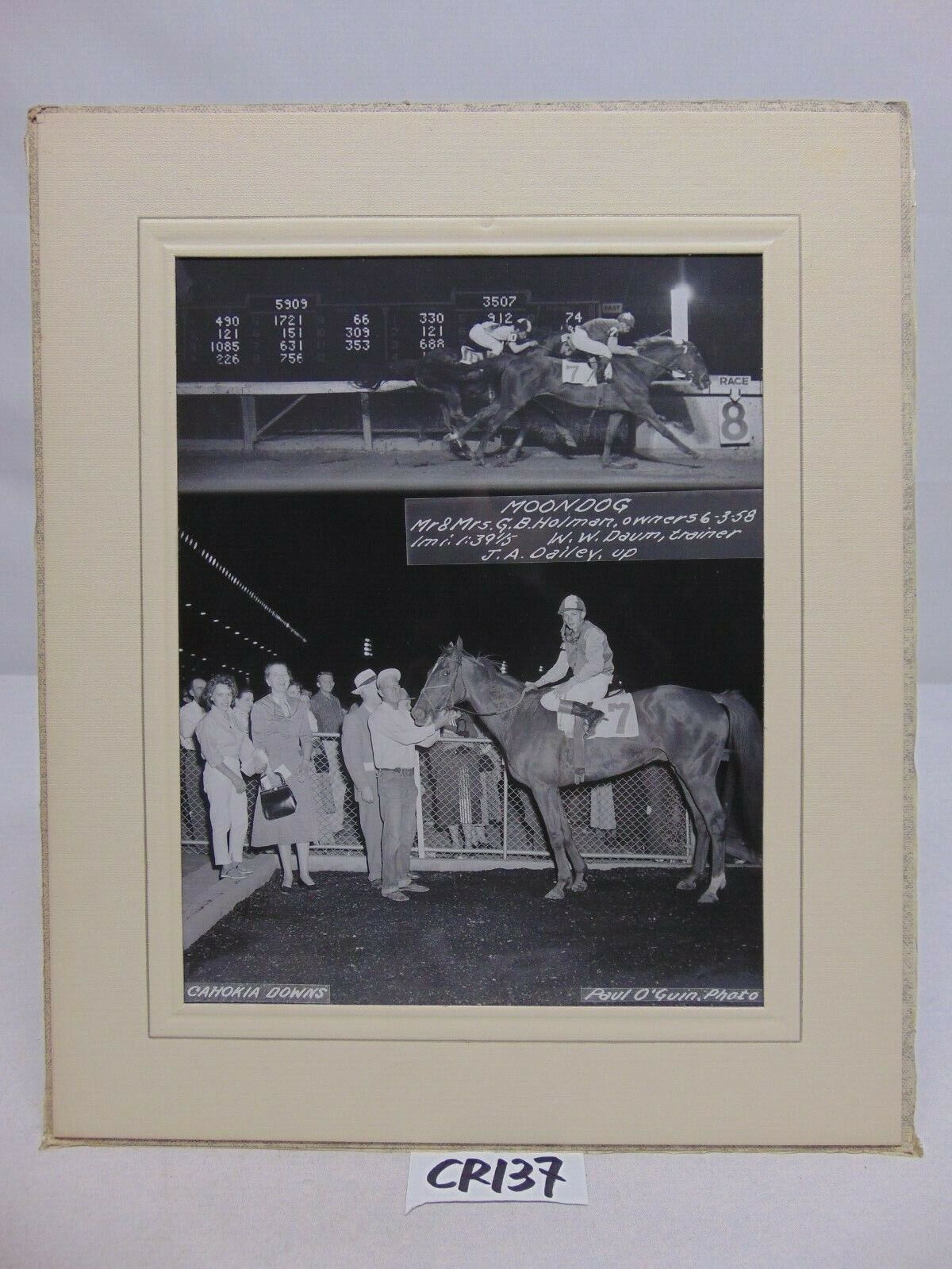 6-3-1958 PRESS PHOTO JOCKEYS ON HORSES RACE AT CAHOKIA DOWNS-MOONDOG-J.A DAILEY