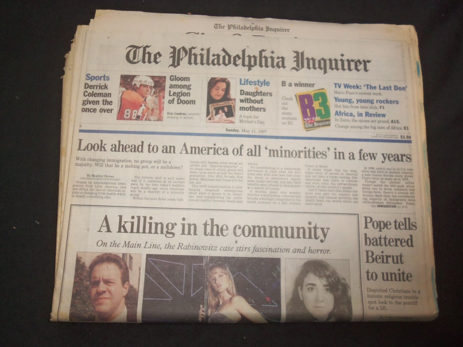 1997 MAY 11 PHILADELPHIA INQUIRER - POPE TELLS BATTERED BEIRUT TO UNITE- NP 7436