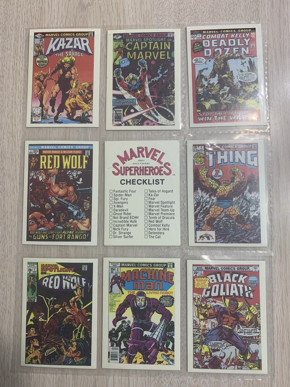 MARVEL SUPERHEROES FIRST ISSUE COVERS 9 CARDS NM 1984 ALL # 1’S EARLY MARVELS