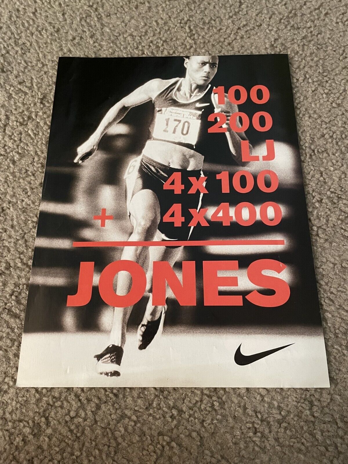 Vintage 2001 MARION JONES NIKE RUNNING TRACK Poster Print Ad