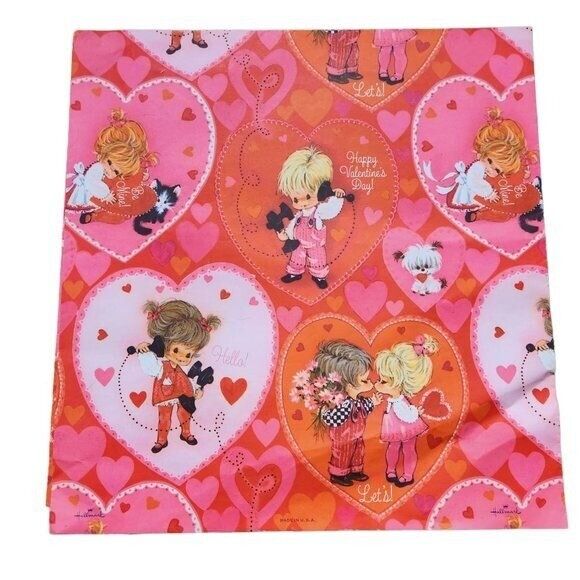 Vintage Hallmark Valentine's Day Rare Kitsch Hearts Wrapping Paper Gift Wrap