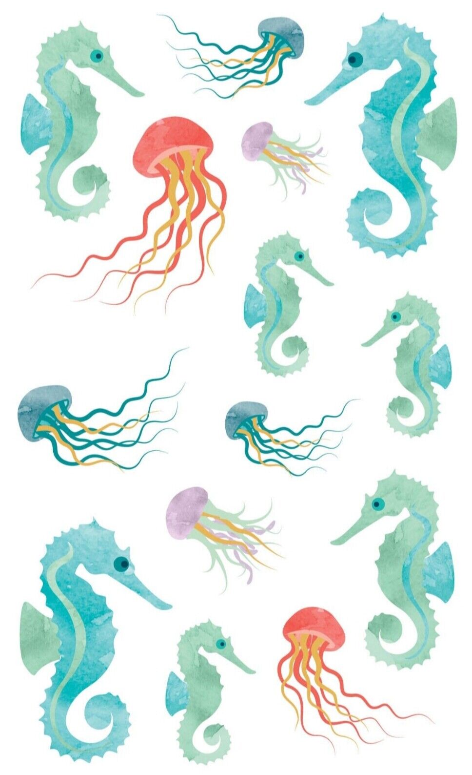 2  Sheets Mrs Grossman\'s JELLYFISH Seahorses WATERCOLOR 2016  Stickers Full Roll