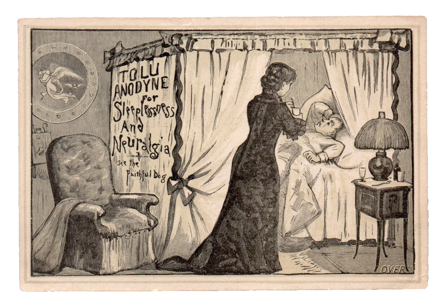 c.1890 Hunnewell\'s Tolu Anodyne Quack Medicine Trade Card No Opium Hidden Image