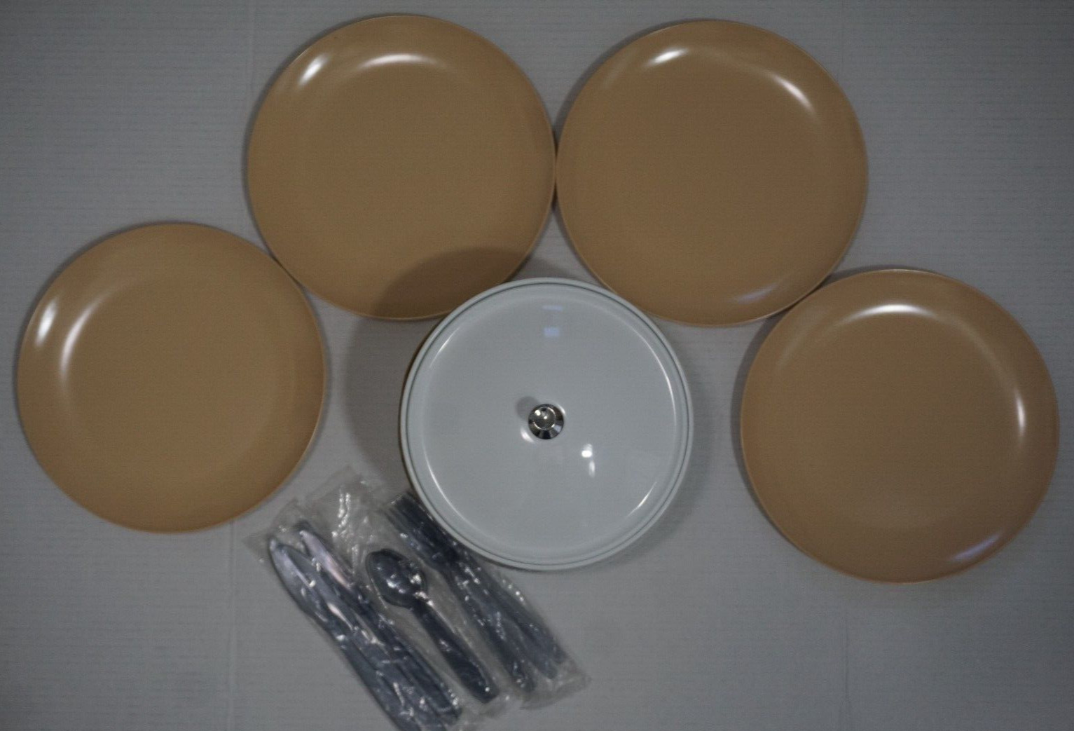 Thermos 1970s Dinex 3 Qt Servall Dinner Plates and Utensils Service for Four
