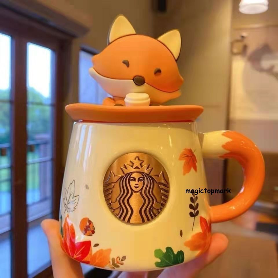 Starbucks Autumn fox Maple Leaf Ceramic Mark Cup Mug Coffee 12oz 355ML