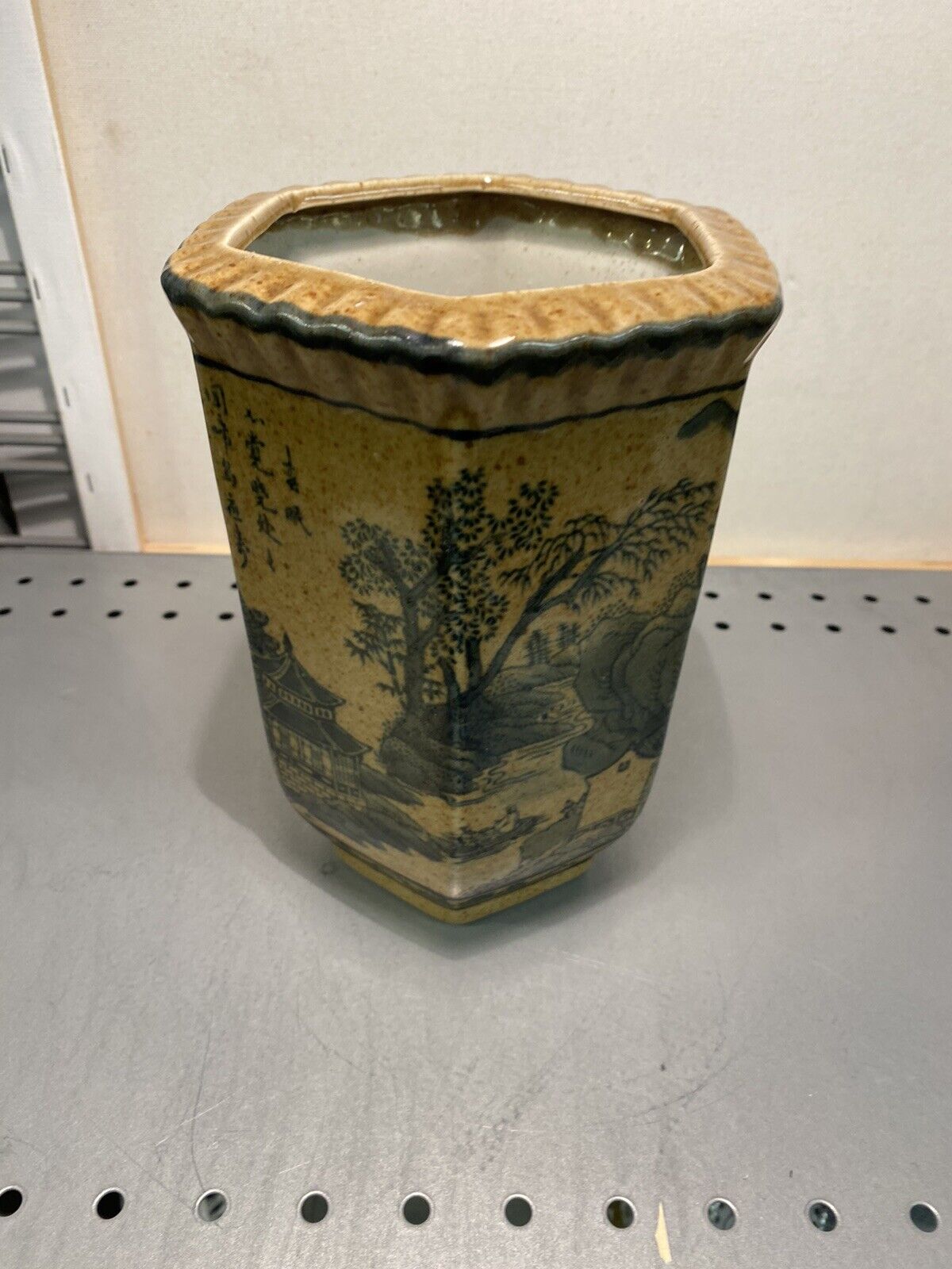 vintage decorated china farm vase/planter Japan mark 8 inch tall