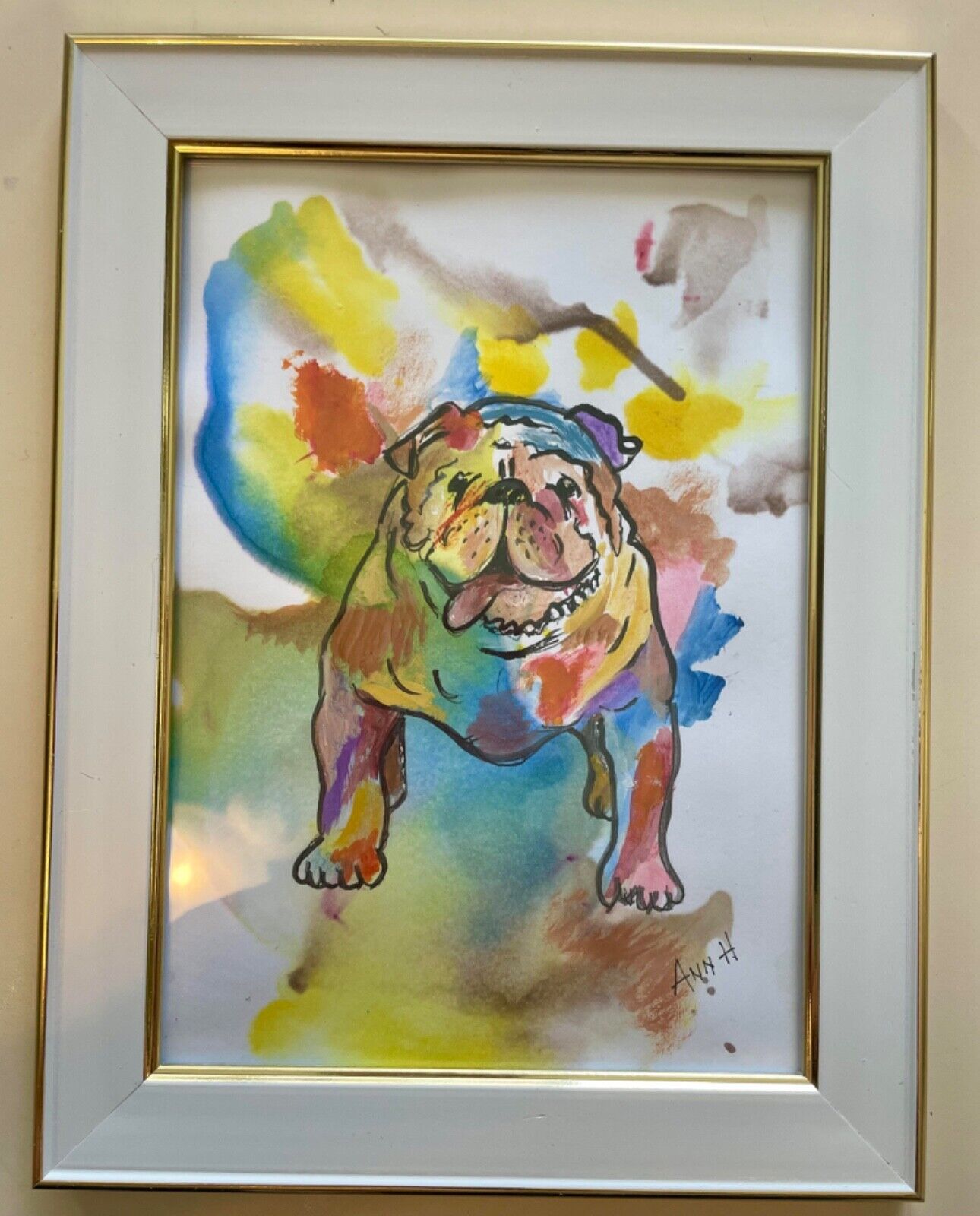 English Bulldog in alcohol Ink and acrylic in 5x7 frame / Ann