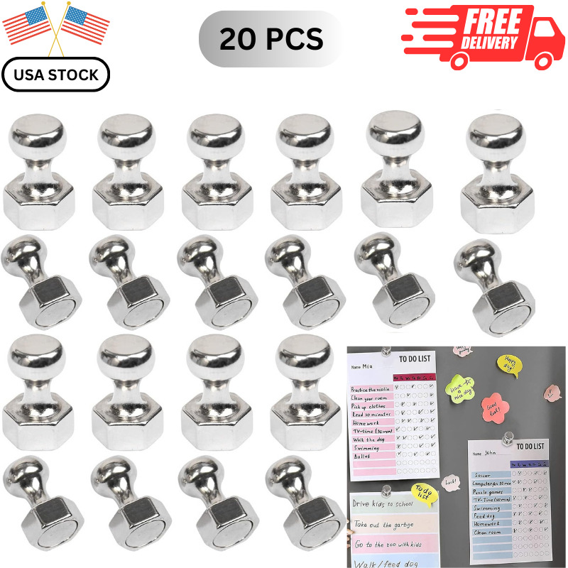 20 Pcs Strong Neodymium Magnetic Push Pins for Whiteboard Office & Kitchen