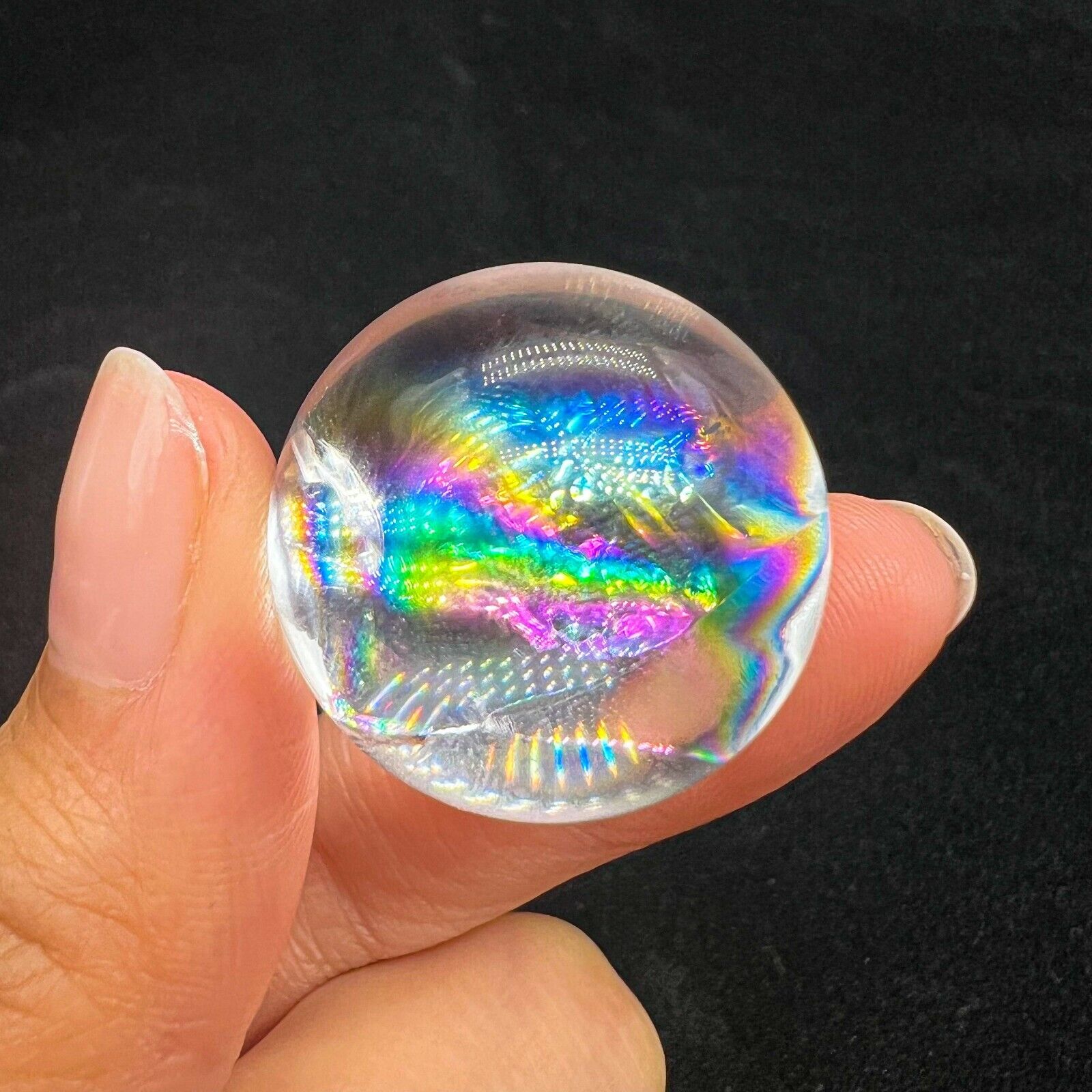 25mm 23g Natural Clear Quartz Sphere Double Sided Rainbow Crystal Ball Healing 6