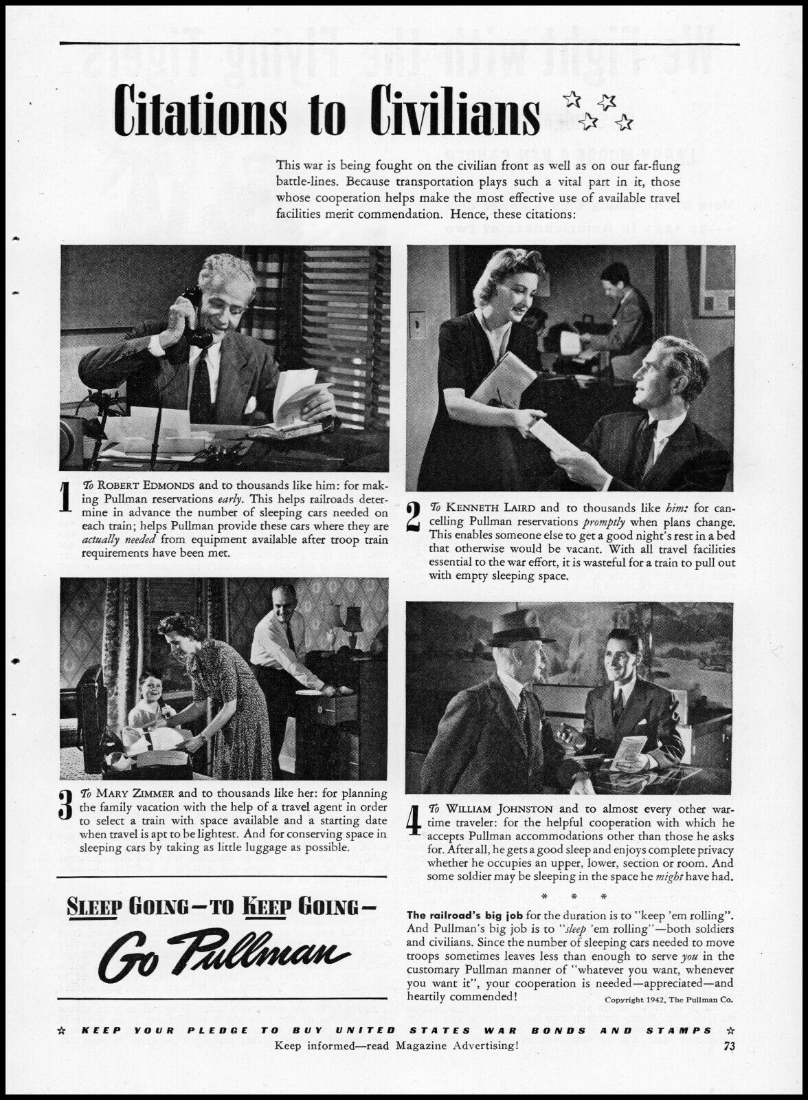 1942 Pullman Train Cars Citations to Civilians 4 photo vintage print ad ads34