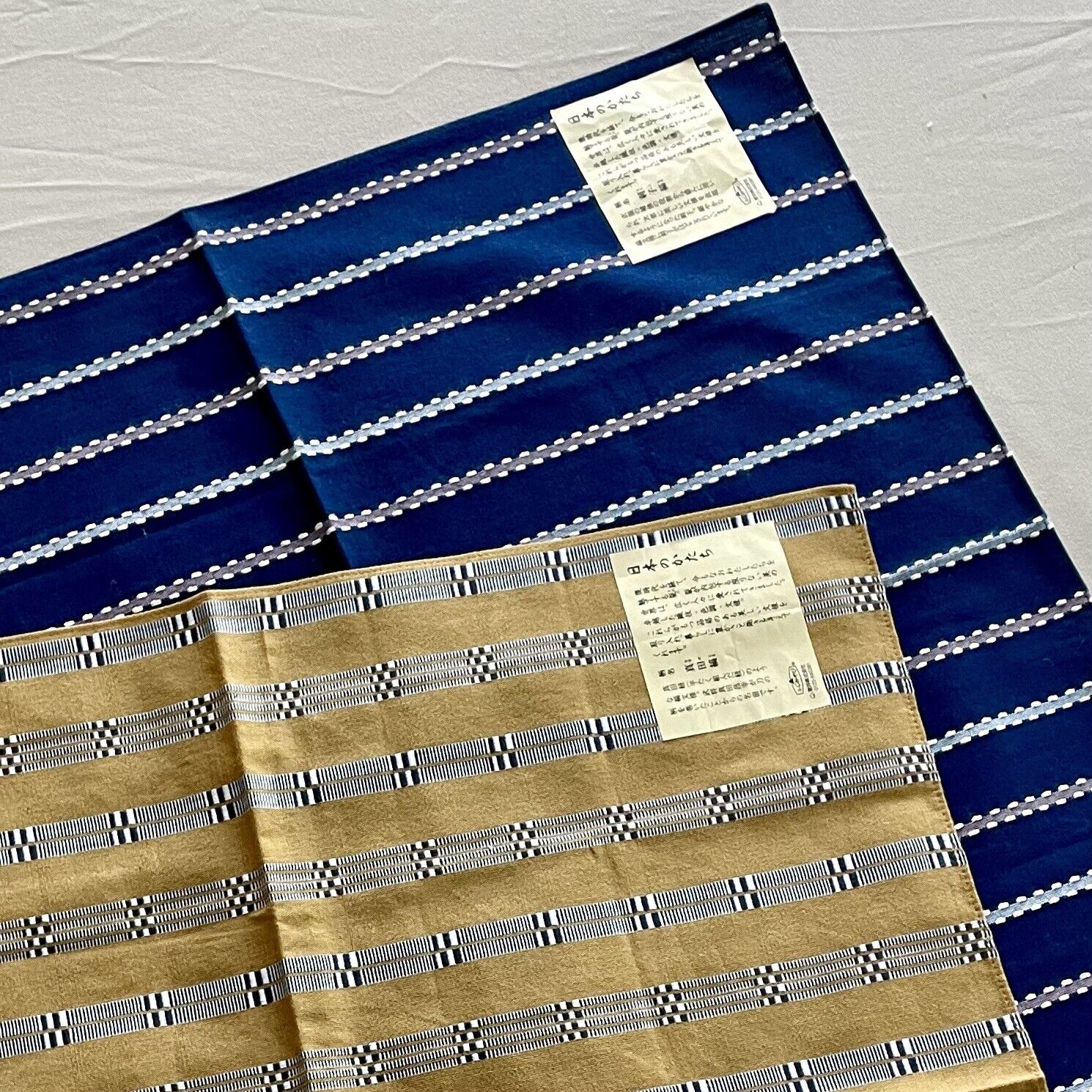 2 Japanese Furoshiki 50cm (19.75”) Blue Gold Stripe Traditional Gift Wrap Fabric