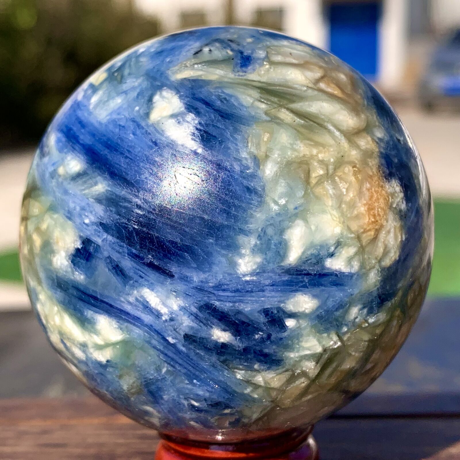 321G Rare！Natural beautiful Blue Kyanite Sphere Ball Quartz Crystal Healing