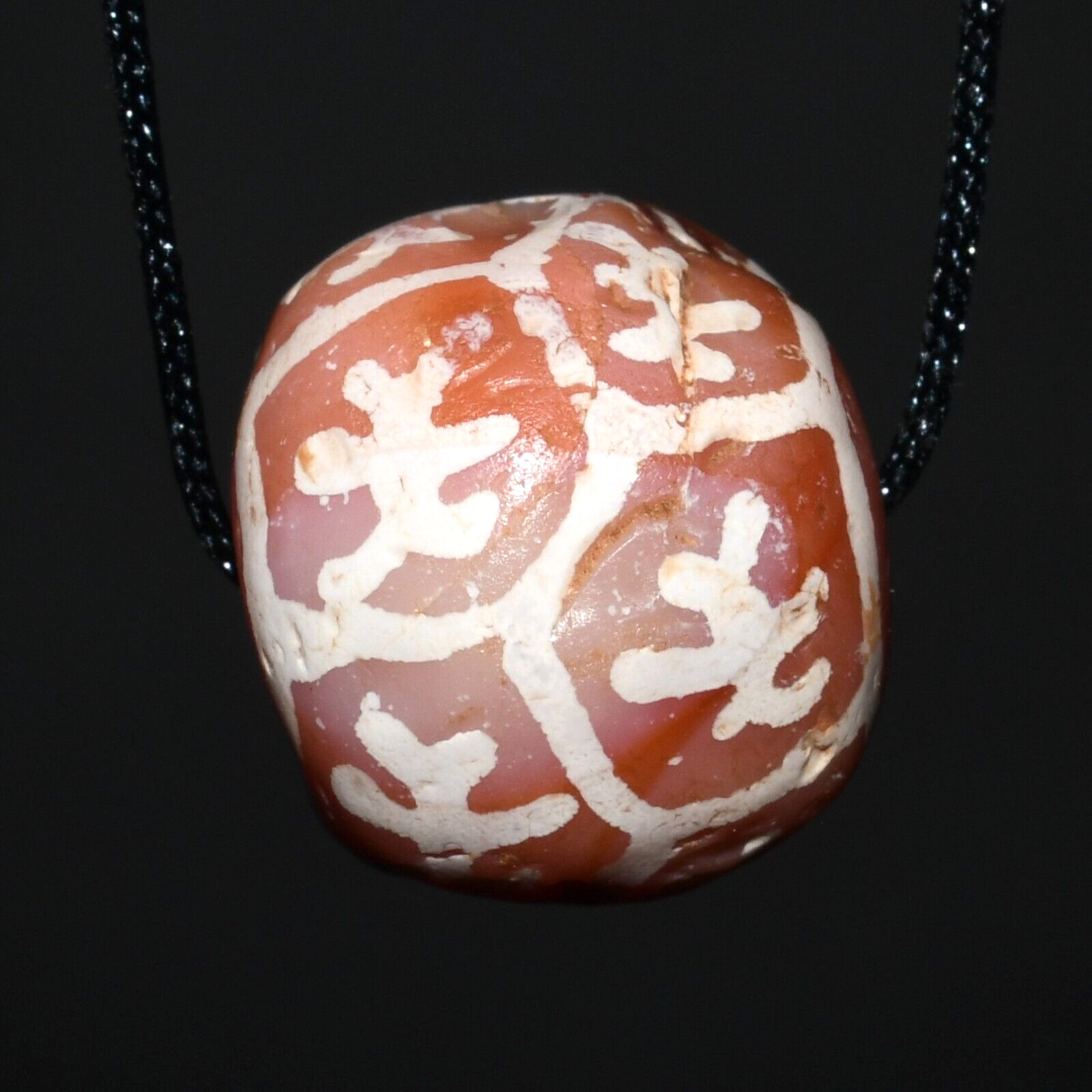 Genuine Ancient Round Etched Carnelian Dzi Longevity Bead in Perfect Condition