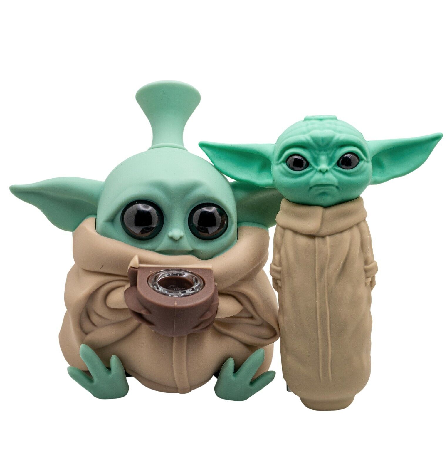 Baby Yoda Glass Bowl Smoking Pipe & Water Pipe COMBO |Collectible Silicone Pipes