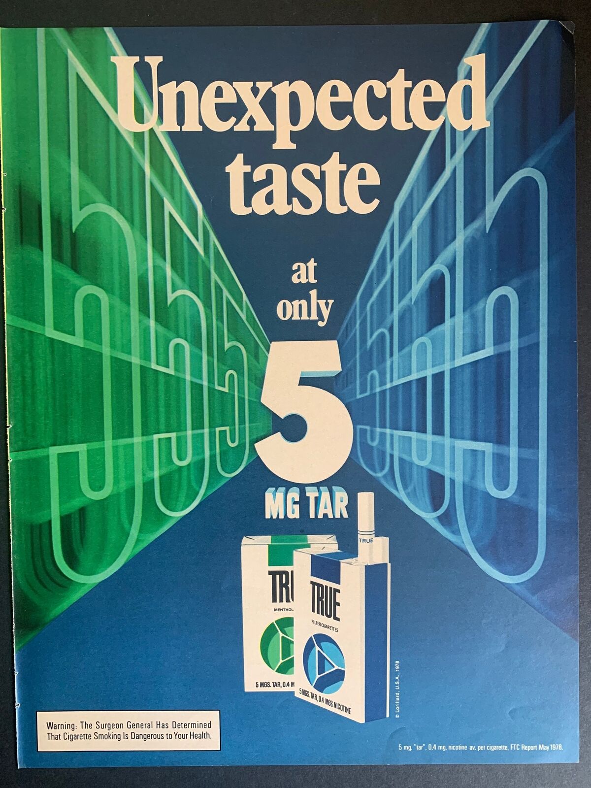 Vintage 1978 True Cigarettes Ad
