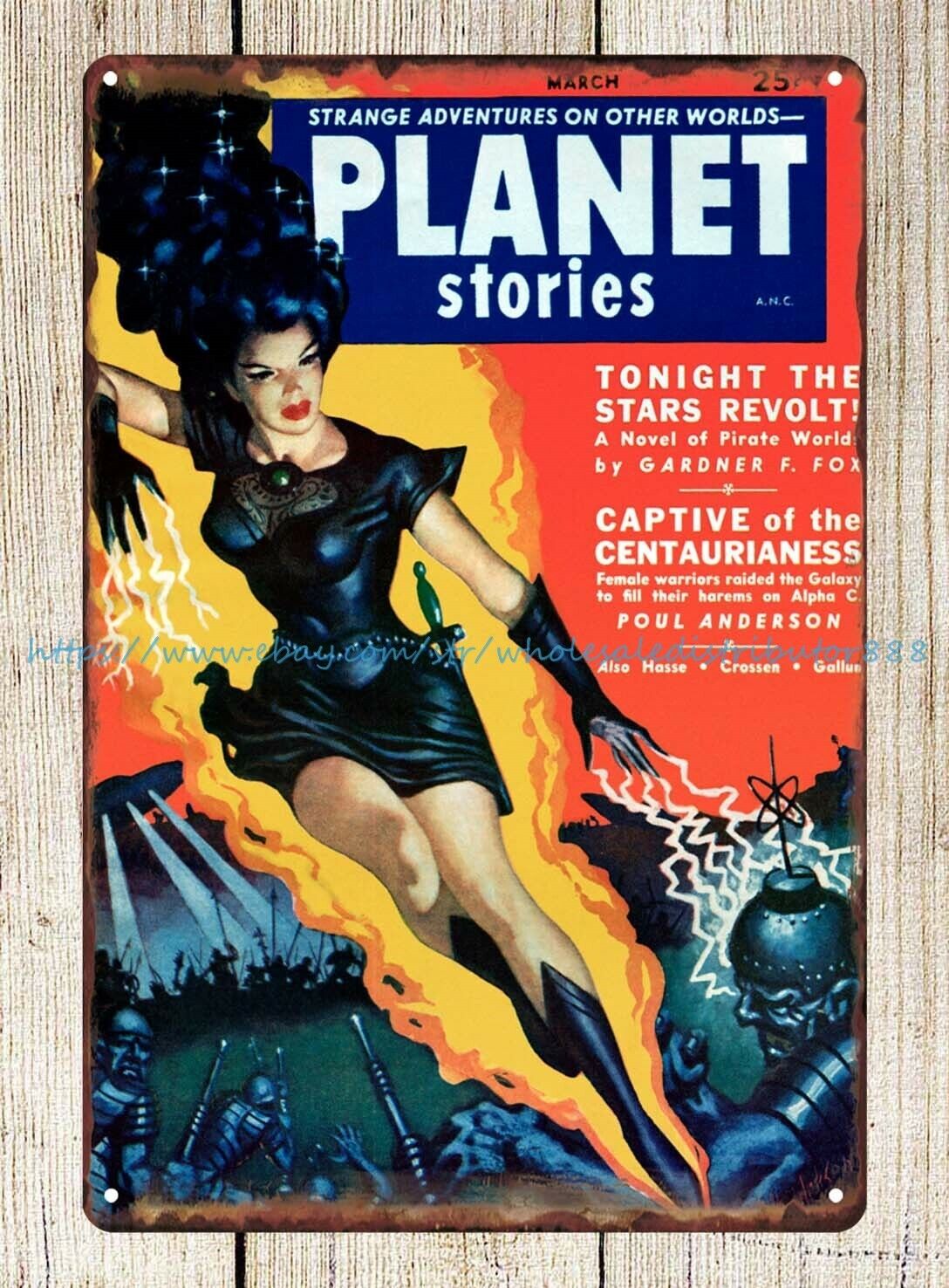 outside metal wall art Planet Stories 1951 cover art metal tin sign