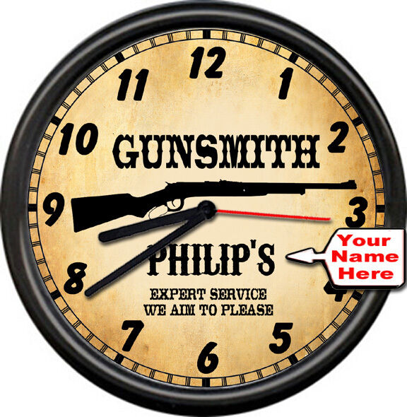 Personalized  Gun Shop Retro Vintage Gunsmith Firearms Rifle Sign Wall Clock
