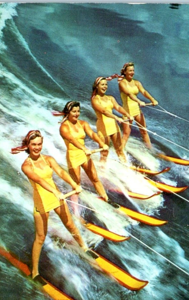 c. 1955 Water Skiing Sarasota Florida Women In Bathing Suits  Postcard A67