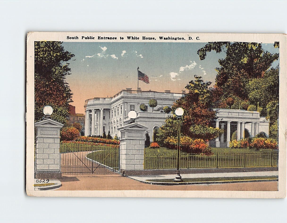 Postcard South Public Entrance to White House Washington DC USA
