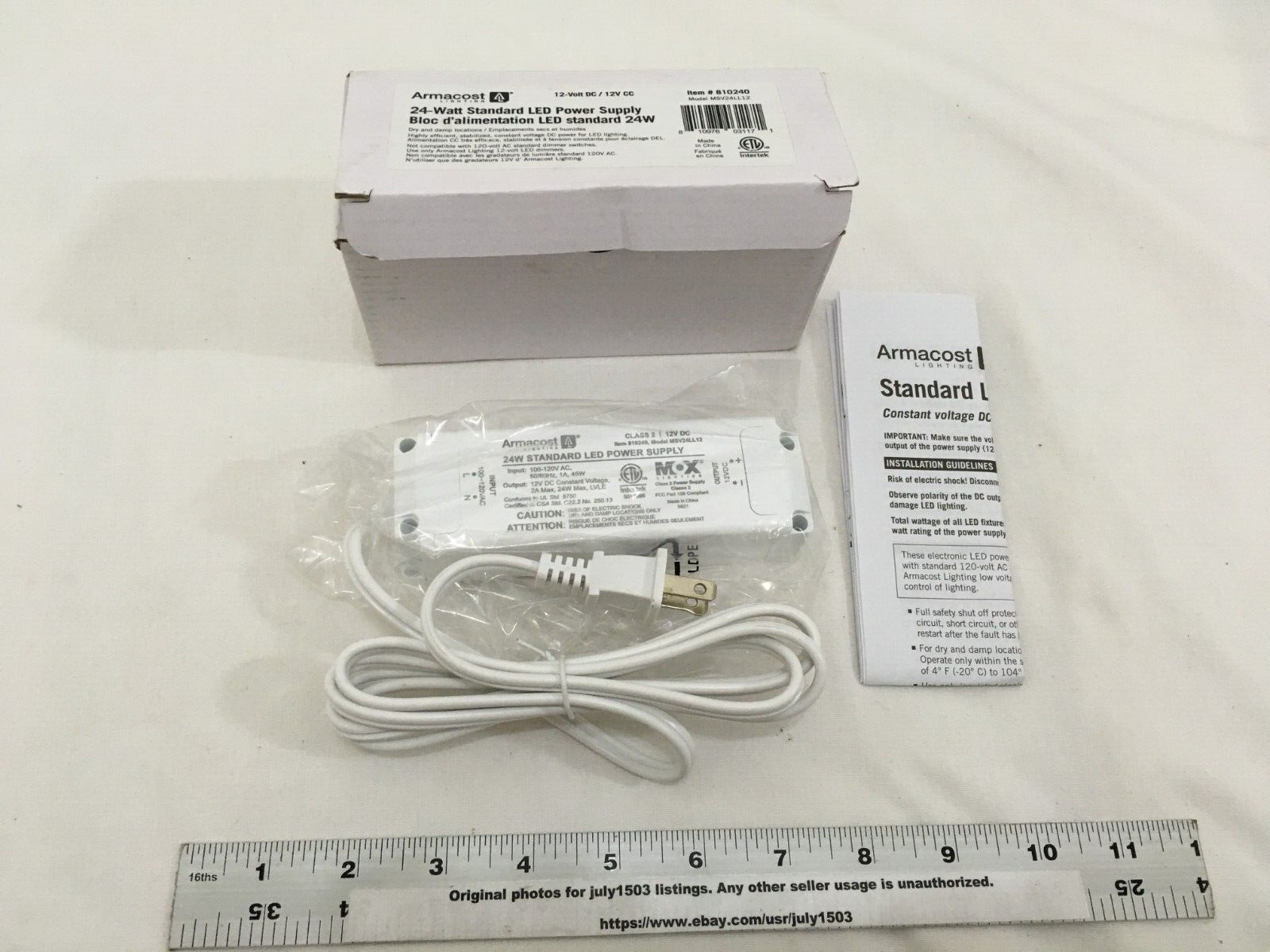 (1) NEW Armacost 24W Standard LED Power Supply 12V DC Transformer - 810240