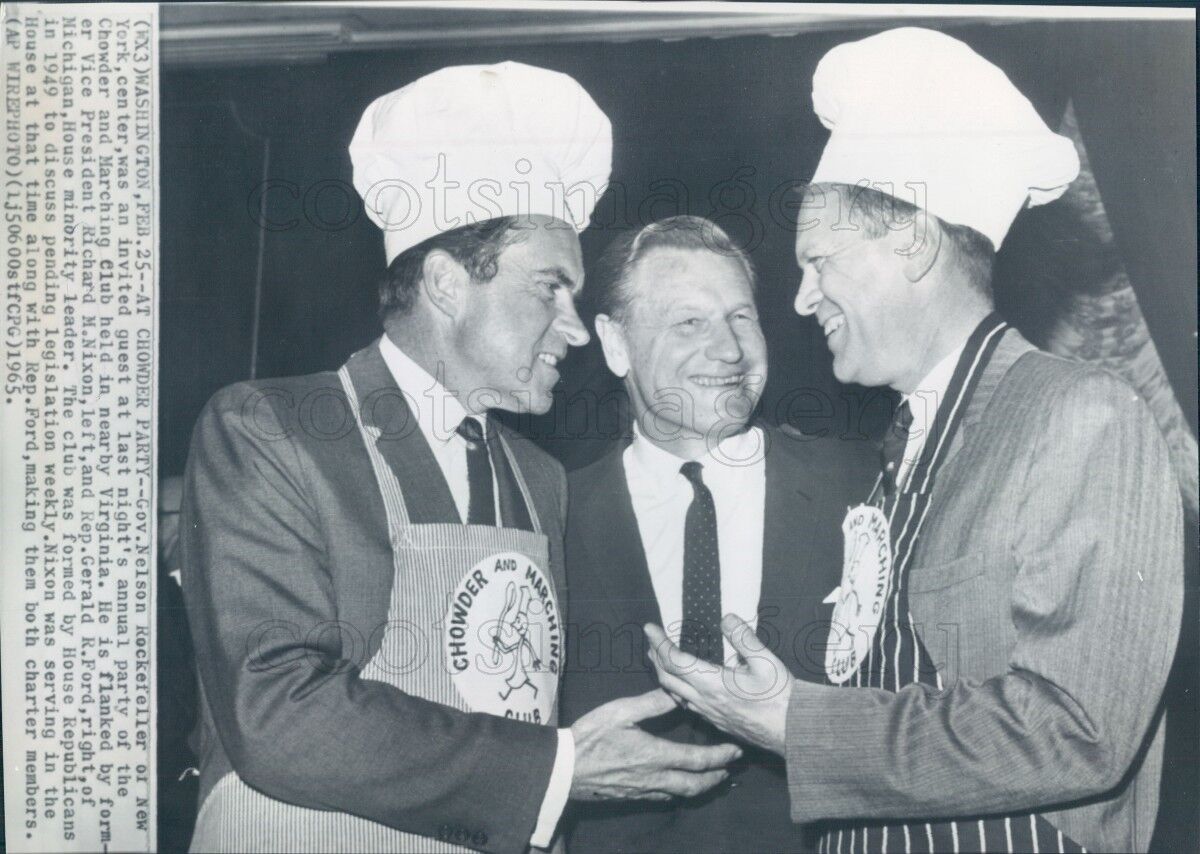 1965 Press Photo Richard Nixon Gerald Ford Chef Hats Chowder & Marching Club