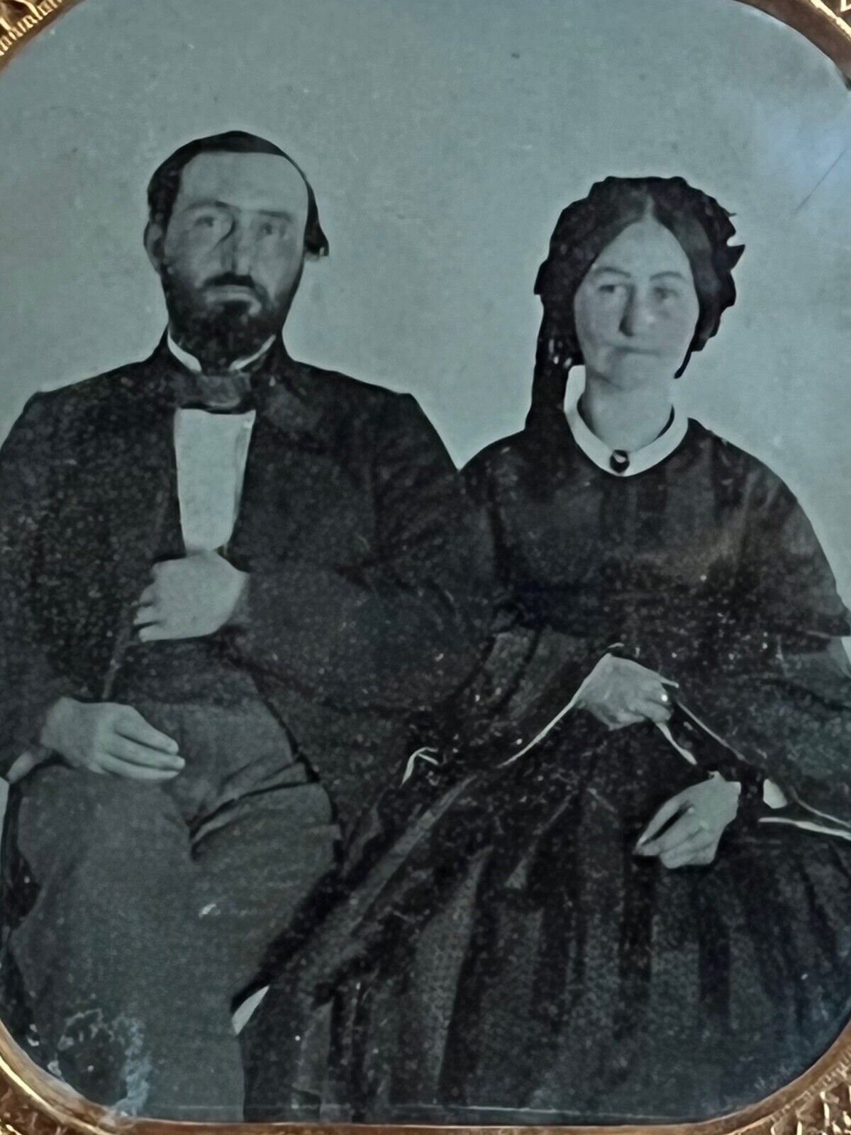 Antique Tintype Ferrotype Portrait Photography Happy Couple Posing  1/6 Plate