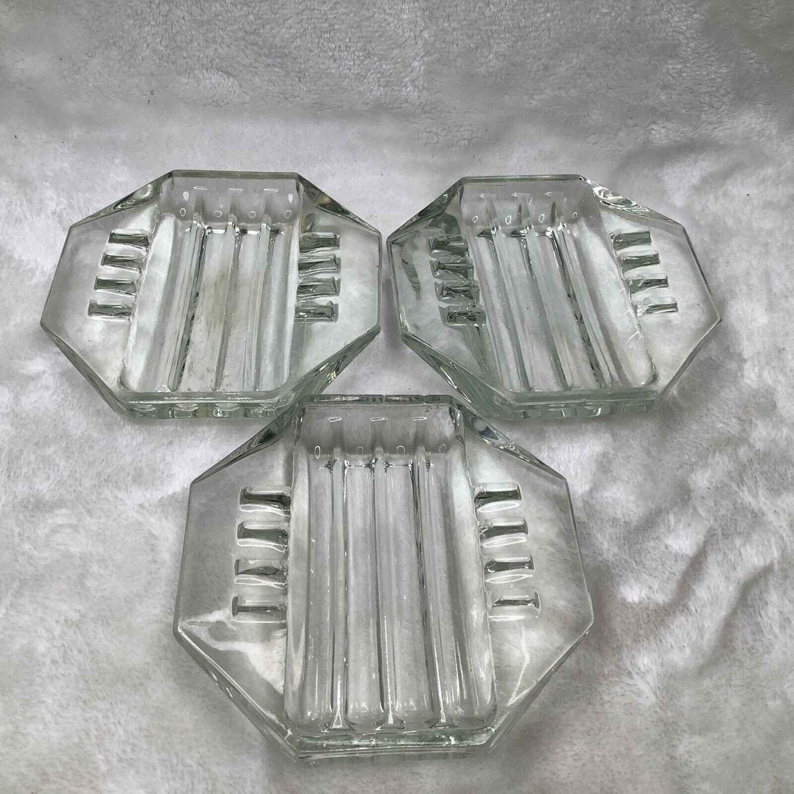 3 Vintage SAFEX Clear Glass Octagonal Shaped Ashtray Art Deco 5x5