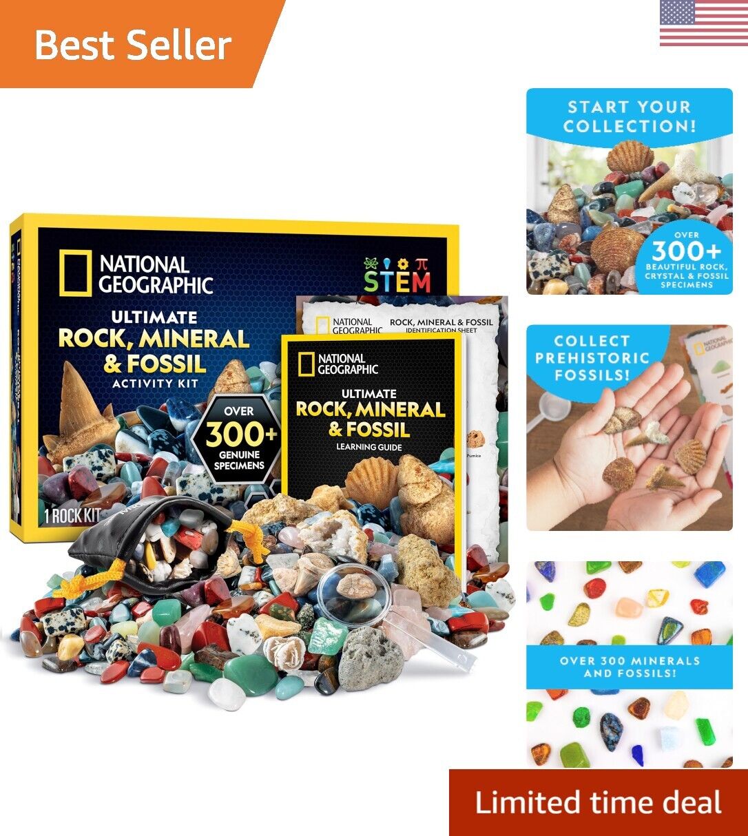 300+ Piece Rock Collection Box for Kids - Gemstones, Crystals, Geodes, Fossils