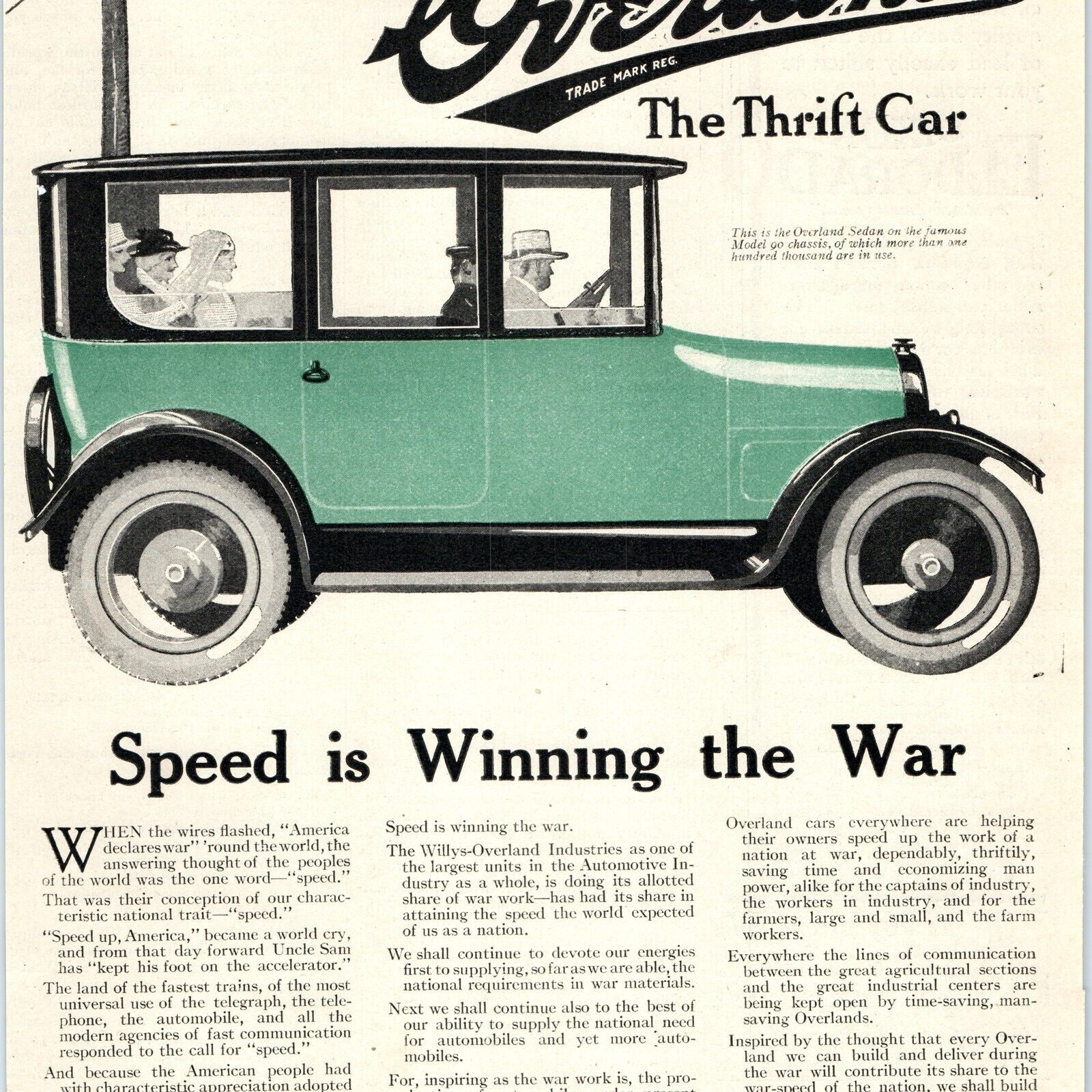 1918 WWI Willys-Overland Thrift Car Full Page Color Print Ad Winning War 1J