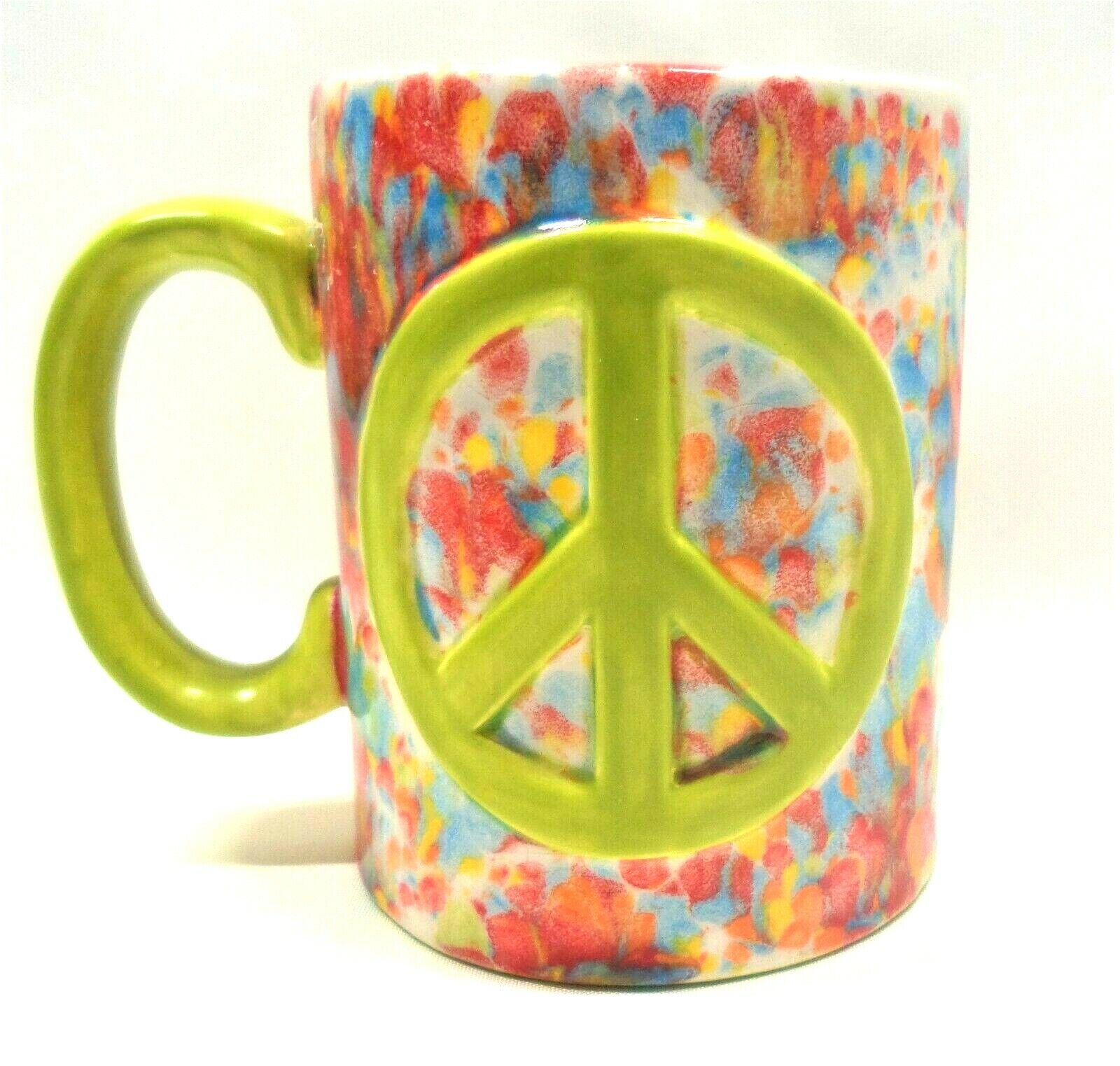 Multi Color Splatter Lime Green Peace Sign & Handle Coffee Mug
