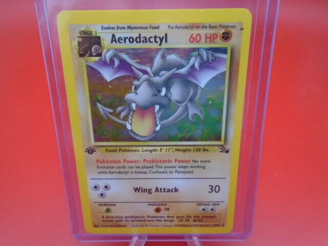  POKEMON CARD AREODACTYL 1st EDITION HOLO 1/62 NEVER PLAYED STAGE 1