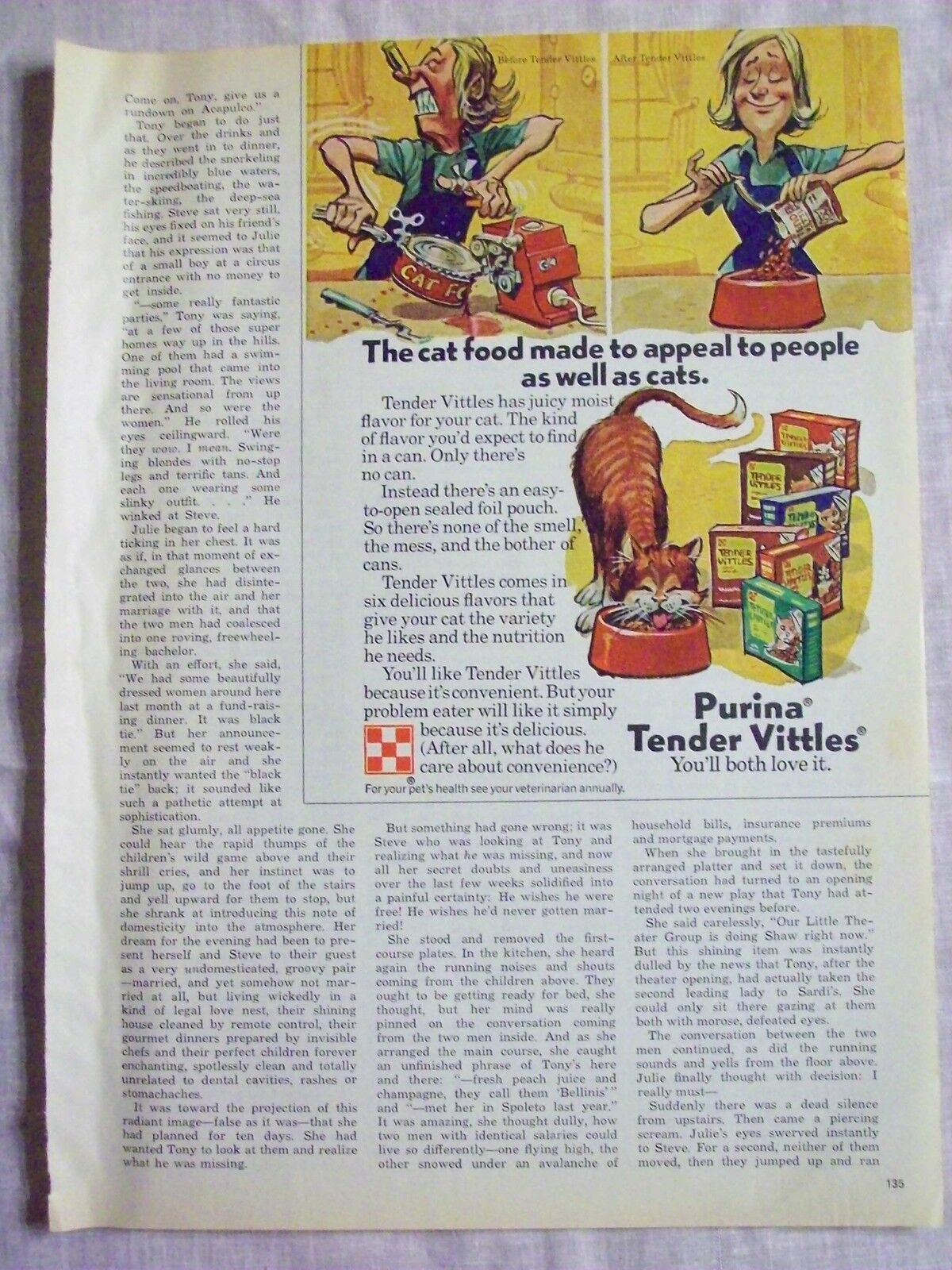 1973 Magazine Advertisement Page For Purina Tender Vittles Cat Food Cartoon Ad