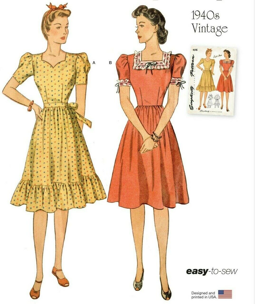 S9464 Sewing Pattern Simplicity 9464 VTG 1940s Dress EASY Size 6-14 39363594642