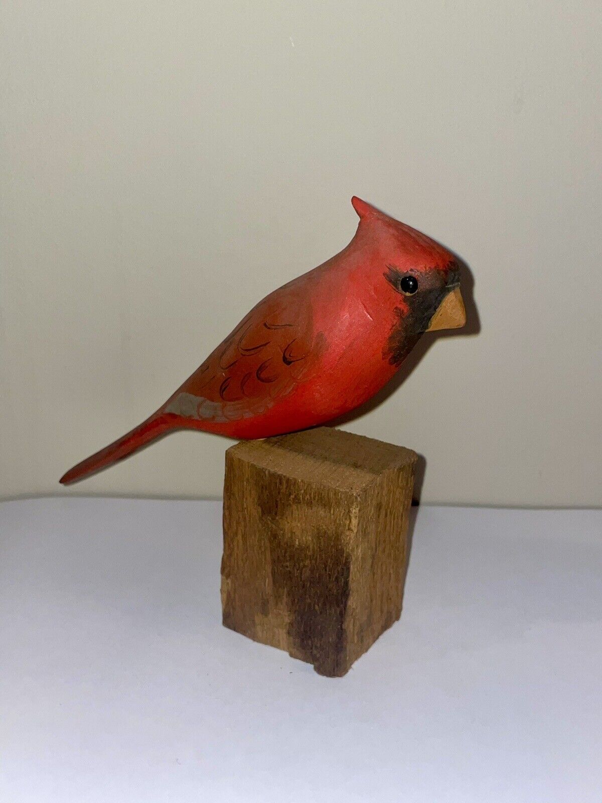 RARE Vintage William E. Kirkpatrick Cardinal Bird Painted Wood Carving Figurine