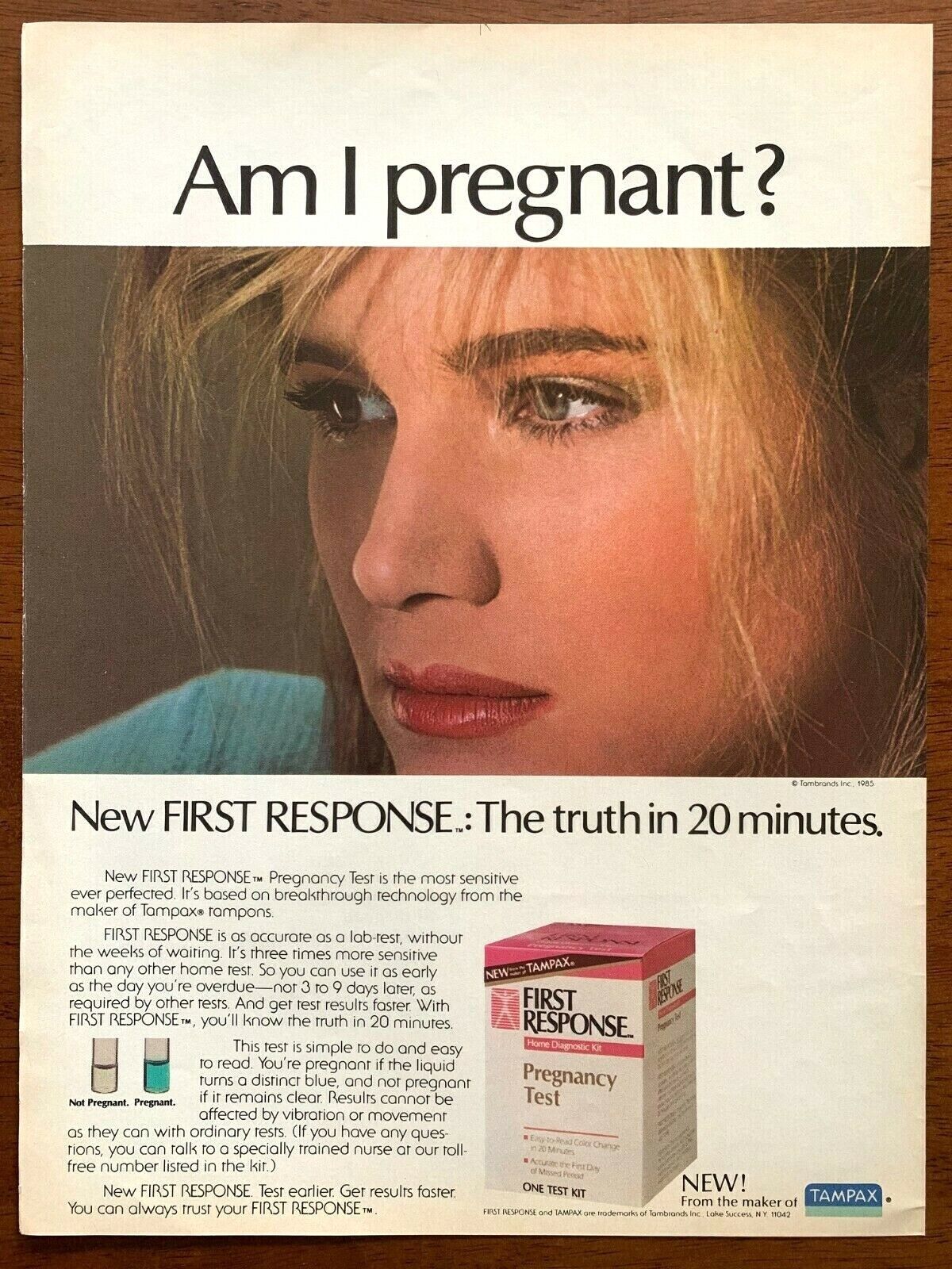 1985 Tampax First Response Pregnancy Test Vintage Print Ad/Poster 80s Art Décor 