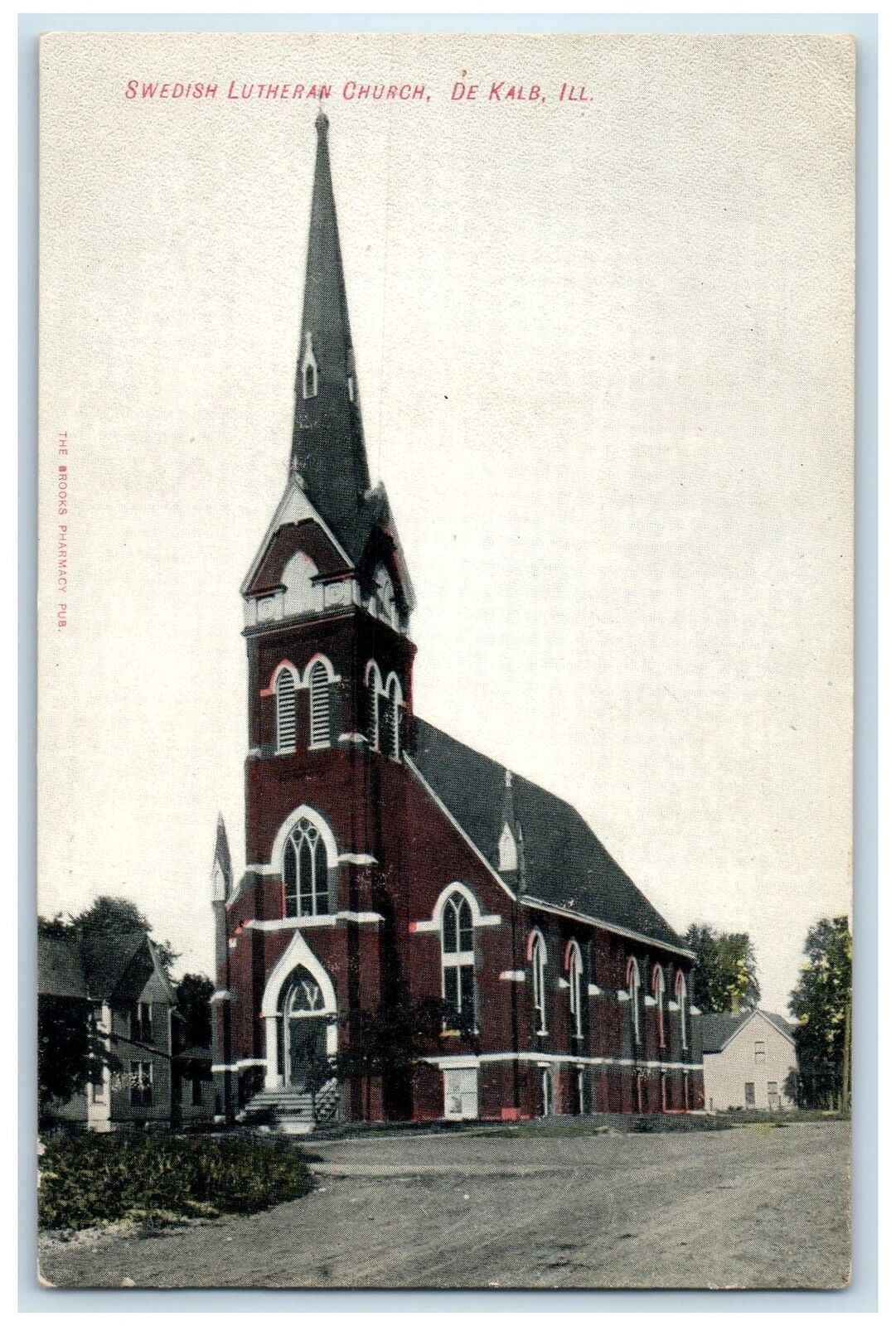c1910 Swedish Lutheran Church Building Tower Dirt Road De Kalb Illinois Postcard