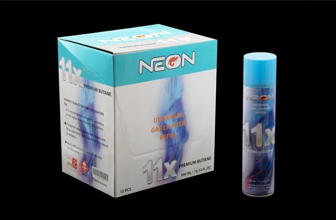 12 Can Neon 11X Refined Butane Lighter Gas Fuel Refill 300 mL 10.14 oZ
