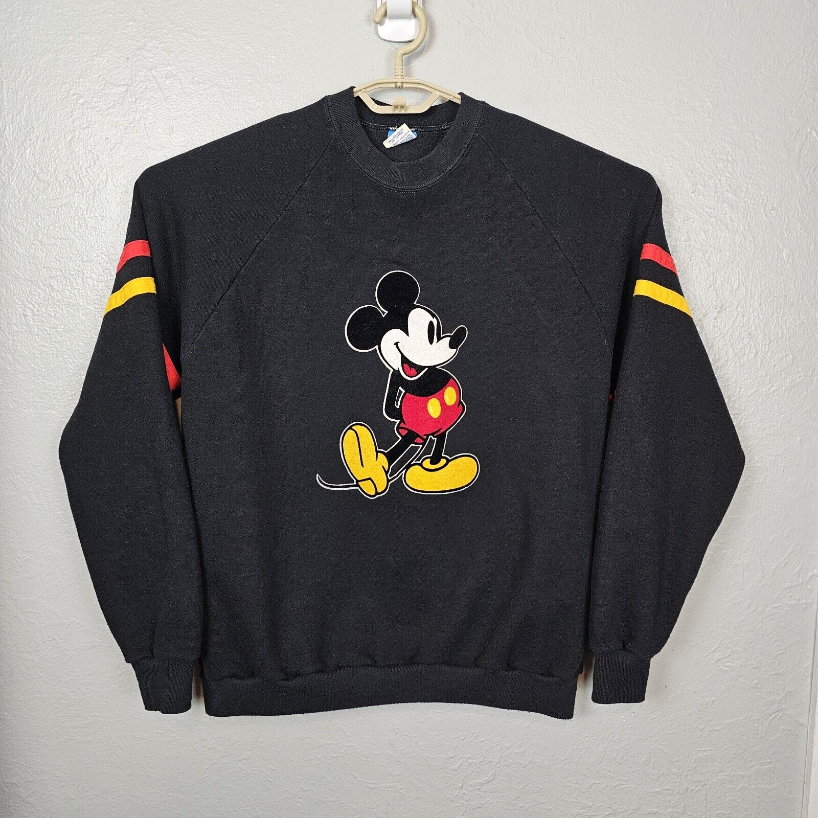 Vtg 80s 90s Mickey Mouse Disney Character Fashion Black Sweatshirt Size S/M