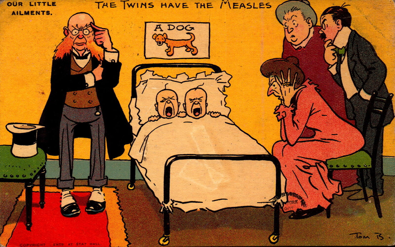 Vintage Postcard Comic Card Twins Have the Measles Our Little Ailments Tom B. 