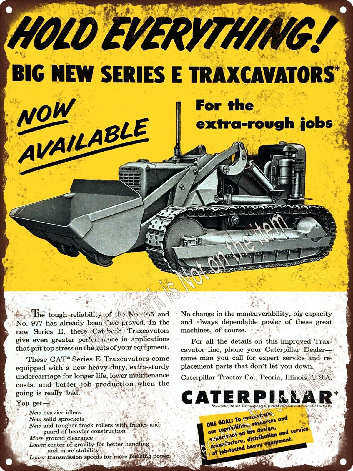 1957 Caterpillar CAT Series E Traxcavator Garage Shop Metal Sign 9x12\