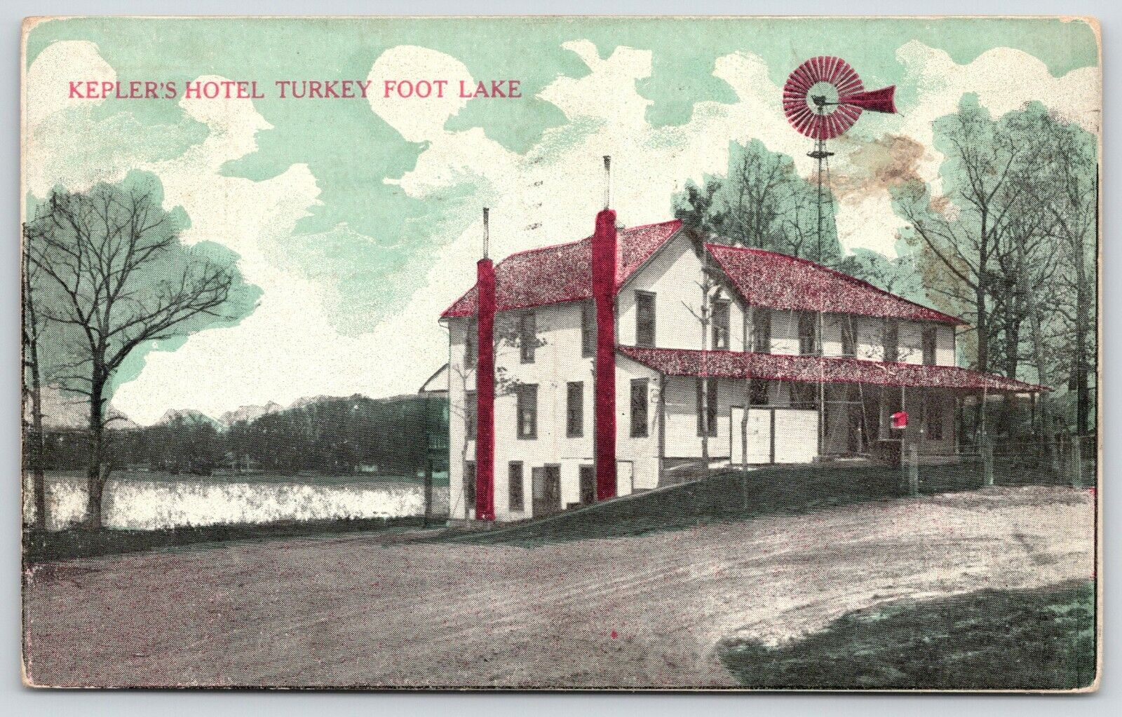 New Franklin-Turkey Foot Lake Ohio~Dirt Rd by Kepler\'s Hotel~Farm Windmill 1913