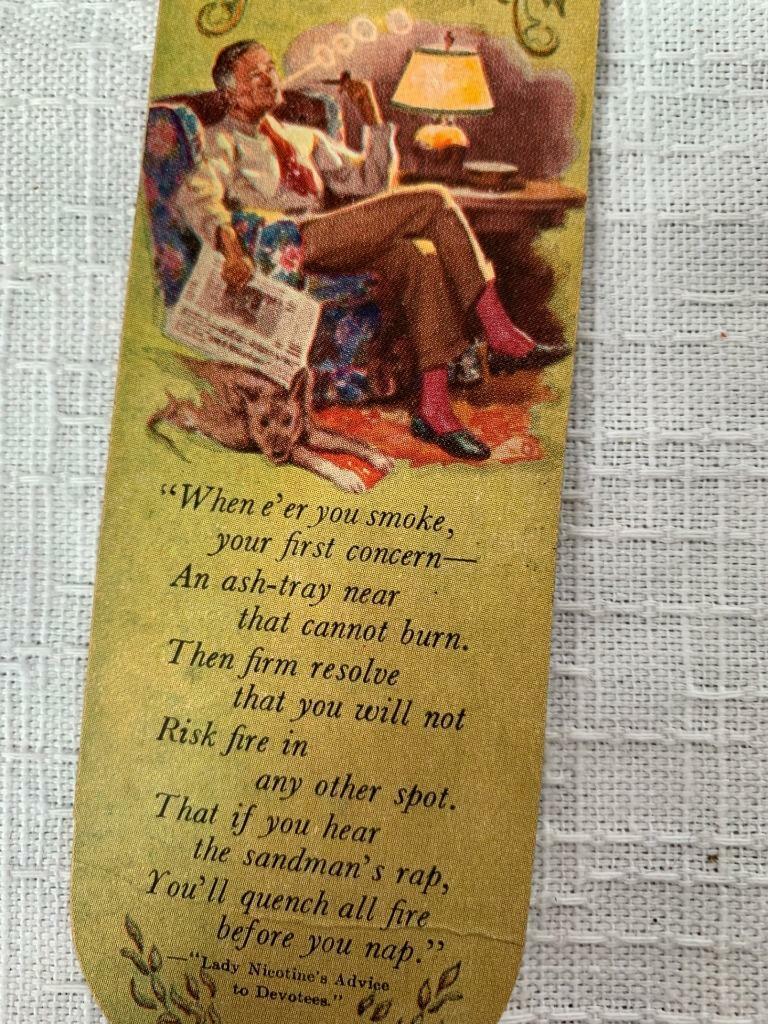 Vintage BOOKMARK advertising Lady Nicotine St Johnsville NY National Insurance