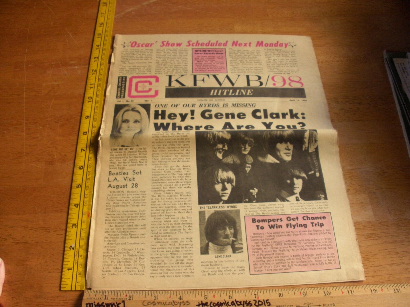 1966 Oscars The Byrds KFWB/98 Los Angeles paper James Brown The Who Gene Clark