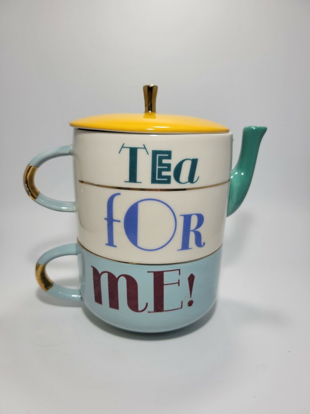 Anthropologie Retro Tea For Me Stackable 15.5oz Teapot And 12oz Cup Set